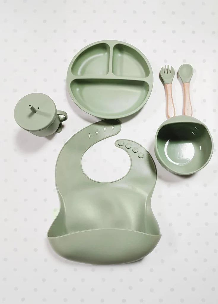 Kit vaisselle enfant en silicone vert