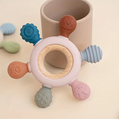 Anneau de Dentition pour Bébé en Bois et Silicone Sans BPA Babybibobu.fr